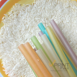 Pajitas ecológicas biodegradables y compostables de arroz de 10.25 pulgadas para bebidas, paquete de 100 unidades, en cajas rígidas de cartón Kraft para leche, envueltas individualmente. - Product Image 3