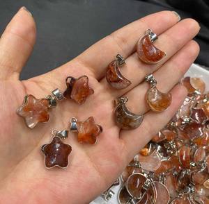 Nouveauté 12mm Environ Orange Agate Demi Lune et Étoiles En Forme de Pierres Précieuses Pendentif 925 Pendentif En Argent Sterling Bijoux pour le Nouvel An - Product Image 1