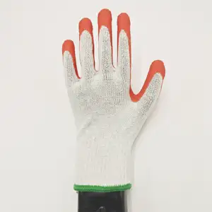 Fabrika toptan ucuz beyaz pamuk kabuk kırmızı lateks pürüzsüz bitmiş kaplı polonya için koruyucu eldiven iş eldivenleri EN388