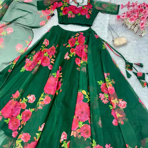 Dernier travail imprimé floral en organza doux de créateur Lahenga Choli par FabZone - Product Image 1