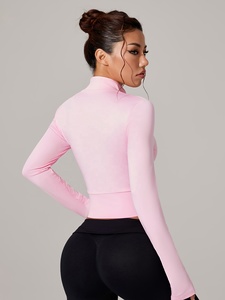 Premium Custom Logo Stylish Women Sports Running <b>Yoga</b> <b>Jacket</b> Drawstring Full Zip Track Turtleneck Gym Workout Top Quality - Product Image 5