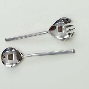 Juego de cucharas y tenedores plateados de acero inoxidable, diseño único, con mango redondo, modernos, para servir ensaladas - Product Image 1