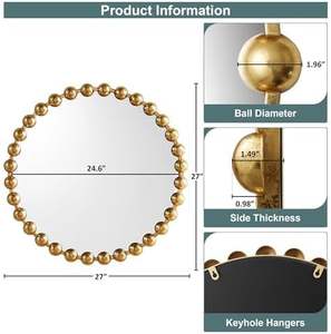 Miroir mural en fer contemporain, rond doré moderne, décoration suspendue multifonctionnelle pour l'intérieur de la maison - Product Image 3