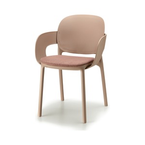 Dining Armchair with <b>Fixed</b> Fabric Seat Cushion, <b>Post</b>-Consumer Technopolymer Shell, Restaurant Hotel Cafe Armchair Made in Italy - Product Image 1
