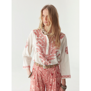 Blusa SHYLA para Mujer, Popelina, Manga Abullonada, Algodón Puro, Estampado Floral, Cuello Alto, Bordado con Lentejuelas, Uso Diario, Tallas S M L XL - Product Image 2