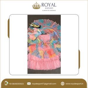 Lehenga Saree-ropa de fiesta de lujo, top de 3 capas con volantes y estampado de Georgette, estilo Boutique Premium - Product Image 3