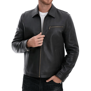 Classic Faux Leather High Street Jacket with Front Full Zip Waterproof & Reversible <b>Metal</b> Snap Cuffs for Men - Product Image 1