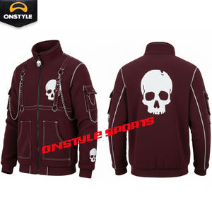 Sweat à capuche zippé en molleton personnalisé pour homme, service ODM, 100% coton, style streetwear punk avec chaînes métalliques et poches cargo - Product Image 6