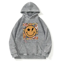 Özel Tasarım Logolu Fermuarlı Unisex Vintage Bulut Grisi Kapüşonlu Sweatshirt Nakış Baskı Çift Kapüşonlu Patchwork Eskitme Görünümlü Güneş Desenli %100 Pamuk