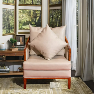 Luxury Style Ash Wood Single <b>Chair</b> With <b>Leather</b> Seater Elegant Living Room Furniture - Product Image 1