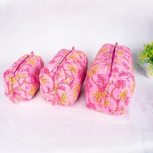 Vintage Indian Cotton for Floral Hand Block Print Small Water Resistant Eco-Friendly Durable Case <b>Zipper</b> Closure Customizable - Product Image 1