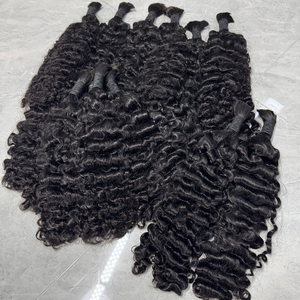 Cabello humano vietnamita rizado a granel sin trama, negro natural, suave, con textura completa, para trenzas boho y trenzas de ganchillo. - Product Image 1