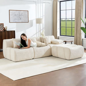 Modern Living Room <b>Sofas</b> Meroow MS3 45cm High Seat Bamboo-Style Modular Sectional <b>Sofa</b> L-Shape Floating Design Chenille Couch - Product Image 3