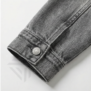 Veste en jean délavée pour homme, déchirée, surdimensionnée, col montant, réversible, vintage, streetwear, prix compétitif - Product Image 6