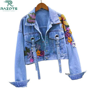 แจ็กเก็ตยีนส์ครอปแขนยาวของผู้หญิงเสื้อนอกลำลองฤดูหนาวระบายอากาศดี OEM - Product Image 6