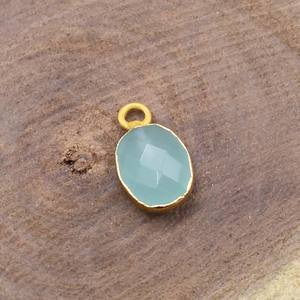 Charme en chalcédoine aqua 8x10mm Pierre ovale facettée Plaqué or Petit pendentif en grenat pour la fabrication de bijoux - Product Image 5
