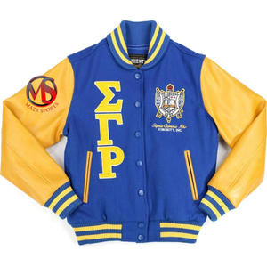 Vestes d'université matelassées pour support de sororité couleur Sigma Gamma Rho manches en cuir corps en laine style bas décontracté produit fini - Product Image 1