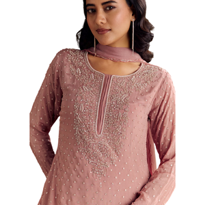 Pink <b>Kurta</b> Set With Embroidered Palazzo And Sequins Dupatta Wholesale <b>Women</b> Ethnic Apparel OEM Factory Supplier Custom PartySuit - Product Image 4