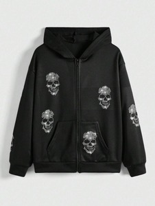 Men <b>Rhinestone</b> Skull Zip Up <b>Hoodie</b> Oversized Fleece Sweatshirt Winter Streetwear Jacket <b>Rhinestone</b> <b>hoodie</b> - Product Image 1