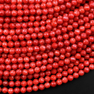 Cuentas facetadas con forma de bola redonda de Coral rojo para joyería como tobillera pulsera para mujer hebras de 15 pulgadas proveedores al por mayor de piedras preciosas - Product Image 3