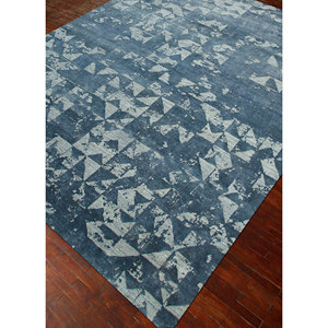 Tapis Kavi bleu noué à la main en laine et soie de bambou, motif géométrique, référence Esk-680, pour usage domestique - Product Image 2