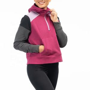 Custom Design Cropped Hoodie Color Block Streetwear Fashion <b>Women's</b> Pullover 1/4 <b>Zip</b> <b>up</b> Crop Hoodie - Product Image 1