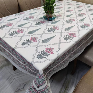 ผ้าปูโต๊ะผ้าฝ้าย100% ลายดอกไม้แบบบล็อกด้วยมือที่หรูหราผ้าคลุมโต๊ะทำมือแบบดั้งเดิมทำด้วยมือ - Product Image 1