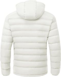 <b>Men's</b> <b>White</b> Hooded <b>Puffer</b> <b>Jacket</b> Lightweight Windproof Winter Casual Coat Regular Fit Zipper Closure Solid Color Polyester Shell - Product Image 2