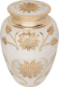 Urna Funeraria de Latón con Diseño Floral Blanco y Dorado para Cenizas Humanas, Urna Conmemorativa para Adultos Hecha a Mano al por Mayor para Cremación y Entierro - Product Image 3
