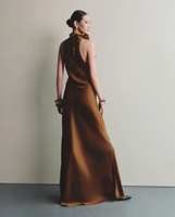 Halter Neck Bronze Silk Maxi Dress Beauté élégante et séduisante Made in Vietnam