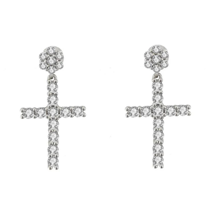 925 Sterling Silver Moissanite Diamond Drop Dangle Boucles d'oreilles Hip Hop Bijoux avec Iced Out Cross Charm Dangl Boucles d'oreilles - Product Image 5