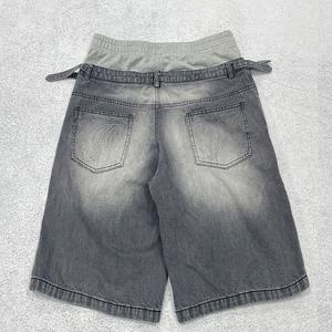 OEM Custom Streetwear Double Waist Denim <b>Short</b> Pants Distressed Acid Wash <b>Vintage</b> Patchwork Jorts Sun Faded Jeans <b>Shorts</b> <b>Men</b> - Product Image 2
