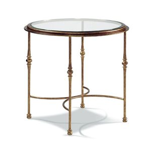 Base de mesa superior de cristal Mesa de centro superior redondeada dorada Mesa auxiliar de metal de diseñador Hogar y hoteles - Product Image 2