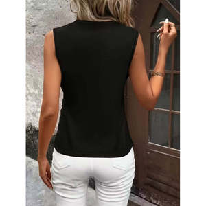 Women'<b>s</b> Sleeveless Wrap Collar Imported Crepe <b>Blouse</b>, 36920 - Black - Product Image 3