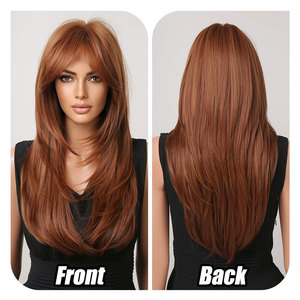 Perruque blonde de mode avec des racines foncées postiche synthétique droite longue couche pour les femmes fibre douce saine facile cuivre marron - Product Image 4