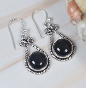 925 boucles d'oreilles en argent sterling massif Onyx noir pierre précieuse Offre Spéciale boucles d'oreilles pendantes faites à la main argent en gros 925 timbre bijoux - Product Image 3