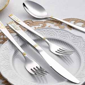 Ensemble de couverts en acier inoxydable, vaisselle, couverts pour la maison, l'hôtel, le restaurant, la fête, couleur argent, design moderne, ensembles de couverts en acier - Product Image 1