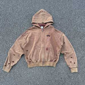 เสื้อฮู้ดแบบสวมศีรษะของผู้ชายผ้าคอตตอน100% วินเทจปักลายมีรูสั่งตัด - Product Image 3