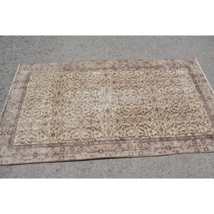 พรมขนสัตว์สีเบจสีน้ำตาล3.5x6.4ฟุตคลาสสิกวินเทจตุรกีพื้นที่ขนาดใหญ่รูปสี่เหลี่ยมผืนผ้าการเย็บปะติดปะต่อกันออกแบบสำหรับห้องโถงห้องนอน-น้ำยาง - Product Image 3