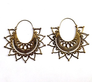<b>Large</b> Gold Tribal Style Geometric <b>Hoop</b> <b>Earrings</b> Brass Jewelry Flower <b>Earrings</b> for Party Wedding Gift - Product Image 4