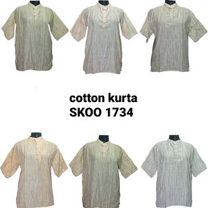 Kurta เสื้อลำลองคอตตอนสำหรับผู้ชาย,เสื้อ Kurta สไตล์อินเดียสีเรียบหรูดูดี - Product Image 2