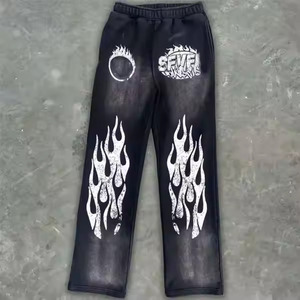 Custom <b>100</b>% Cotton Track Pants Stacked Sweat Pants New Arrival French Terry Distress Embroidery Heavyweight Acid Wash Sun Faded - Product Image 3