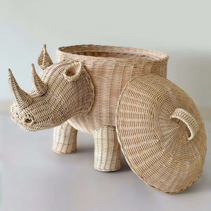 Panier de rangement pour jouets d'enfants en forme de rhinocéros, panier en rotin, paniers pour enfants avec couvercle - Product Image 1