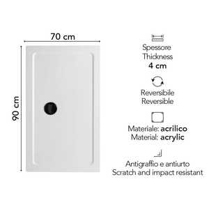 Aosta 70X90 <b>White</b> Shower <b>Tray</b> Made of Acrylic and ABS <b>Bath</b> & Toilet Supplies - Product Image 2