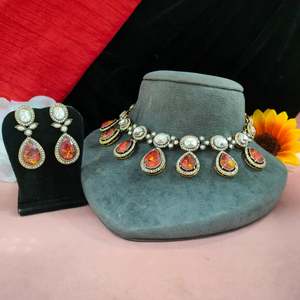 Ensemble de collier en pierre de feu et zircon victorien pour femme, parfait pour les vêtements de mariée, les fêtes et les occasions traditionnelles - Product Image 2