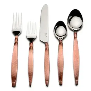 Ensemble de couverts de portabilité en acier inoxydable de haute qualité poignée marron cou torsadé salle à manger essentiel Restaurant vaisselle cuillère - Product Image 1