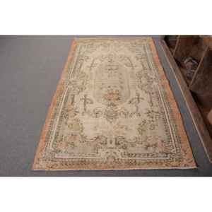 Alfombra de lana turca Vintage de 3,9x6,6 pies, diseño de retales verde Beige, técnica de tejido plano para decoraciones de sala de estar, látex de 4m - Product Image 1