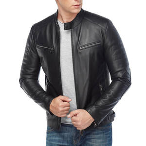 Veste en cuir de vache à manches longues de style universitaire classique pour hommes Meilleur prix Veste de camionneur à col montant pour hommes - Product Image 2