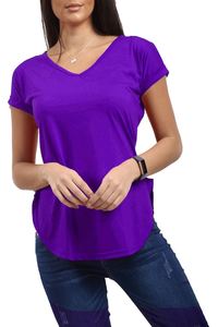 Womens Plain Turn Up Sleeve Curved Hem Ladies Casual Baggy Regular T Shirt <b>Top</b> wholesale printed logo women tshirts - Product Image 5