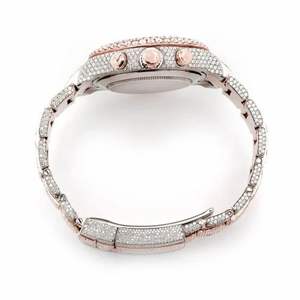 Reloj Moissanite automático de lujo personalizado VVS Iced Out Two Tone Rose Gold Men Classic Date Reloj de acero inoxidable - Product Image 4